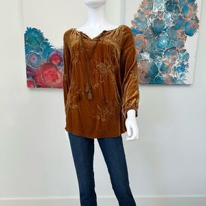 NWT- Johnny Was Embroidered Velvet Blouse- XS